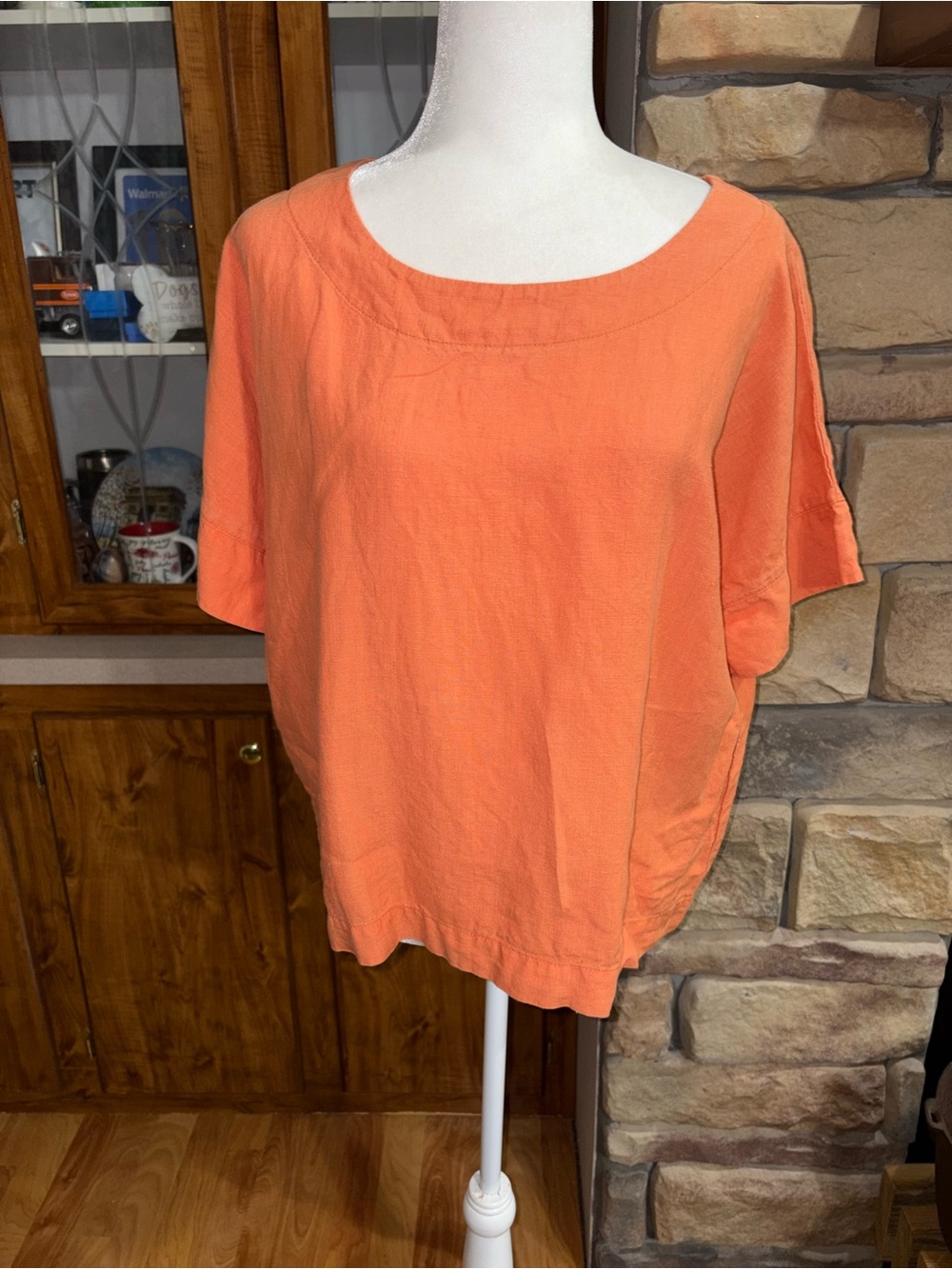 Women’s Linen-Blend Orange Dolman sleeve Short Sleeve Top